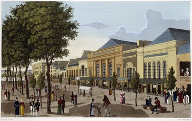 Vista dos teatros Amigue-Comique e Gaîeté - em "Vues de Paris" de Courvoisier