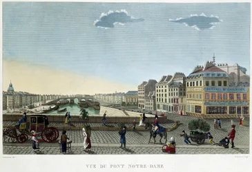Vista da ponte Notre-Dame - em "Vues de Paris" de Courvoisier