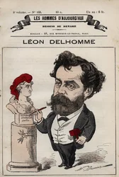 Desenho animado de Leon Alexandre Delhomme (1841-1895) Escultor francês de 