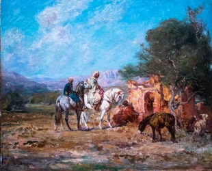 Cavaleiros árabes perto do mausoléu