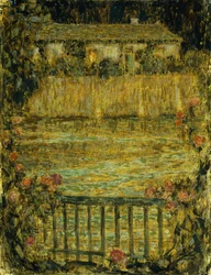 Uma casa perto da água ao entardecer; A casa perto da água em Crepúsculo