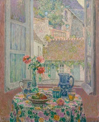 Mesa donnant sur la cour - Mesa com vista para o pátio - Pintura de Henri Le Sidaner (1862-1939)