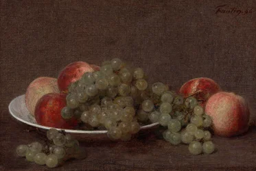 Natureza morta com pêssegos e uvas