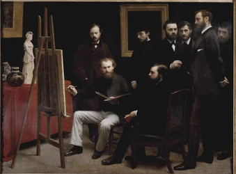 Uma oficina na Batignolles (com vários retratos de artistas) (óleo sobre tela