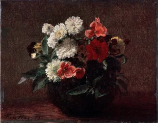 Flores em um vaso de faiança. Pintura de Henri Fantin-Latour (Fantin Latour