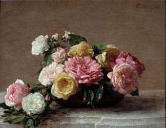 Pintura de Rosas em Taça por Henri Fantin Latour (Fantin-Latour