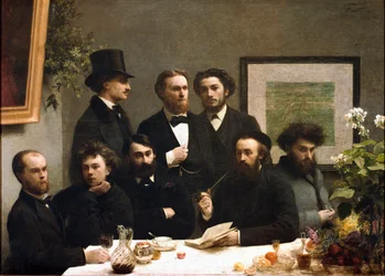 Canto da mesa: da esquerda para a direita: Paul Verlaine, Arthur Rimbaud, Elzear Bonnier, Leon Valade, Emile Blemont, Jean Aicart, Ernest d