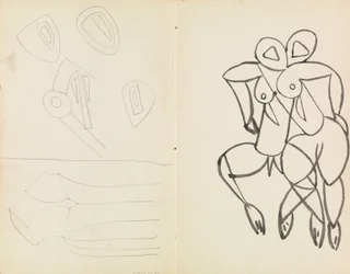 Cinco esboços abstractos, e estudos para figuras masculinas e femininas