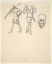 Folha de esboços [Duas figuras e cabeça estilizada]