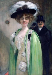 Um casal chegando em um evento, c1872-1929
