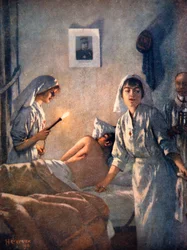 Enfermeiras francesas cuidam de soldados feridos