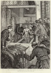 A cerimónia de imersão no poço sagrado de Lourdes (litografia)