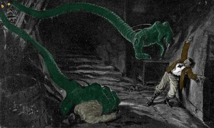 O romance "A Guerra dos Mundos" de H. G. Wells (Herbert George) (1866-1946). Ilustração de H. Lanos. Início do século.