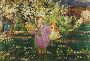 Crianças em um pomar em flor; Crianças um pomar em Bloom, 1914