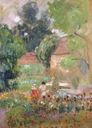 Marthe, Nono e Pierre no jardim,