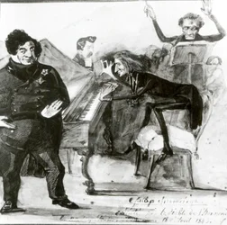 Caricatura Galop Cromática de Luigi Lablache, Franz Liszt (1811-1886) ao piano e Francois Habeneck