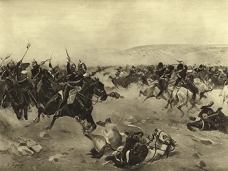A Carga da Brigada Pesada, Batalha de Balaclava, 1854 (gravura)