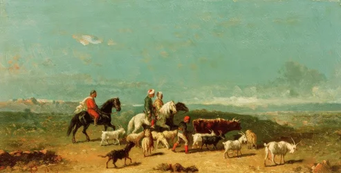 Grupo de cavaleiros árabes com um pastor de cabras em Lan