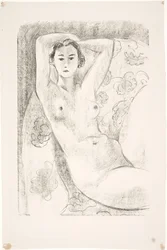 Modelo feminina, sentada numa poltrona