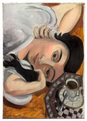 Laurette com uma chávena de café