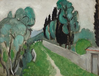 Paysage avec cyprès et oliviers aux environs de Nice, c. 1918 (óleo sobre cartão assente sobre painel)