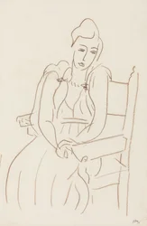 Mulher sentada (lápis de cera castanho sobre papel)