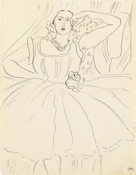 Mulher em vestido de noite (caneta e tinta sobre papel)