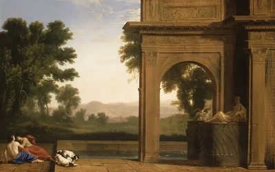 Paisagem clássica com figuras.