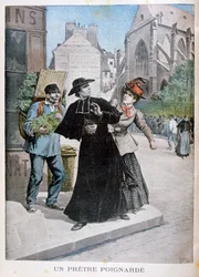 Um padre católico é esfaqueado por uma mulher na rua, França, 1897