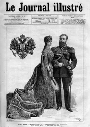 Imperador Alexandre III da Rússia (1845-1894) e Impression Dagmar da Dinamarca (1847-1928) - Capa de "O Diário Ilustrado" de 1883 - Desenho de Henri Meyer (1844-1899)