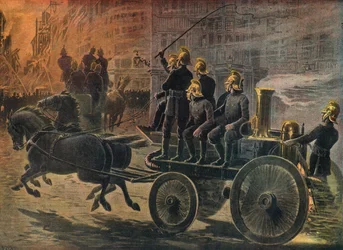 Bombeiros num incêndio em Londres em 1897 (Gravura)