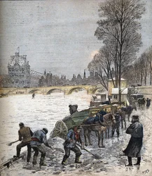 Paris sob a neve em 1895 Pequeno jornal de 1895 (gravura)