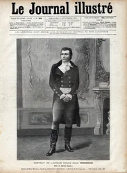 Retrato de Leon Marais (1853-1891) em "Thermidor" de Victorian Sardou no papel de Hugon Marcial - Desenho de Henri Meyer, Gravação de Navellier em "The Illustrous Diary" de 1891