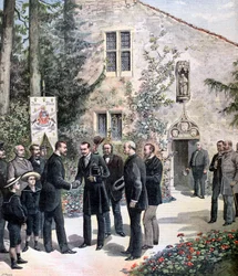 O Grão-Duque Constantino da Rússia visitando a casa de Joana D&39;Arc, Domremy, 1892
