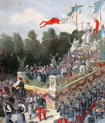 O carro alegórico da harmonia e da paz, festa nacional, 22 de setembro, França, 1892