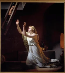 O suplício de uma vestal. Uma vestal, sacerdotisa romana obrigada à castidade, é enterrada viva numa cave pela sua falta. Pintura de Henri-Pierre Danloux (1753-1809), 1790, 1,6 x 1,45 m