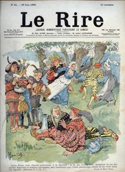 Entretenimento campestre - Desenho humorístico de Charles Henri Pille (1844-1897) ilustrando uma passagem de "Gargântua" de Rabelais. "The Laughs", 29 de junho