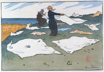 Breton Washerwomen by the Sea, c.1900 (cor litho)