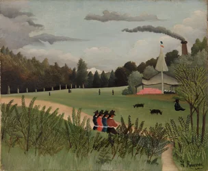 Paisagem e quatro meninas