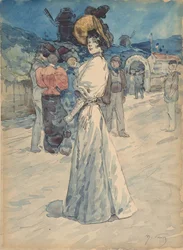 Uma parisiense fora do Moulin de la Galette, ca. 1880-1907.