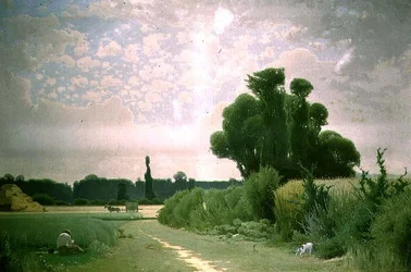 Paisagem com um homem descansando por um caminho