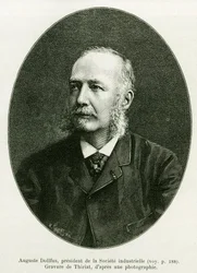Auguste Dollfus, Presidente da Companhia Industrial Dollfus Mieg. Gravura de Thiriat para ilustrar a história A Through Alsace and Lorraine, de Charles Grad, deputado alemão, em 1885, no tour du monde 1886, sob a direção de Edouard Charton (1807