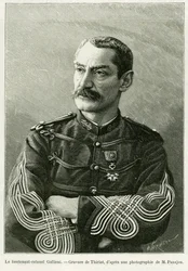 Tenente-Coronel Joseph Gallieni (1849-1916). Gravado por Thiriat, para ilustrar a história Duas campanhas no Sudão francês
