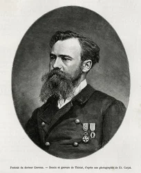 Retrato do Dr. Jules Nicolas Crevaux (1847-1882), médico e explorador da América do Sul (da Guiana Francesa à Argentina), interessou-se de perto pelo estudo da moral e da história das populações que conheceu durante as suas viagens, redia numerosos livros