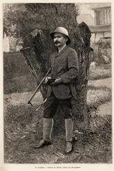 Retrato de Henri Coudreau (1859-1899), professor de geografia e explorador da Amazônia (Brasil). Gravura de Thiriat para ilustrar a história "chez nos indiens, quatre annees de voyage dans la Guiane francaise".