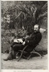 Retrato do autor Dr. Charles Edouard Hocquard (1853-1911), médico major de 1ª classe. Gravura de Thiriat, para ilustrar a história "Trente mois au Tonkin" do Dr. Charles Edouard Hocquard (1853-1911), em 1885, em Le tour du monde, nouveau journal