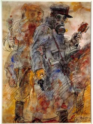 Primeira Guerra Mundial: Granadeiro (lança granadas) (Primeira Guerra Mundial: lança romãs) - Desenho de Henri de Groux (Henry de Groux) (1866/1867-1930)