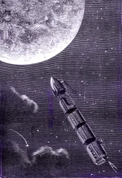 Comboio de balas (ou projécteis) disparado por um canhão gigante para a Lua, "Da Terra à Lua" de Júlio Verne