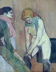 Mulher que veste a meia ou mulher da casa, c.1894 (óleo no cartão)