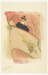 "La Loge au Mascaron doré" (A Caixa com a Máscara Dourada) Mulher com óculos de ópera na varanda do teatro La Loge au mascaron doré